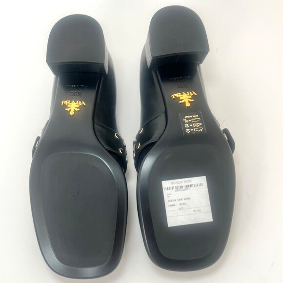 Prada Studded Spazzolato Stud Women Leather Loafers Pumps Size 36.5 - Picture 6 of 16